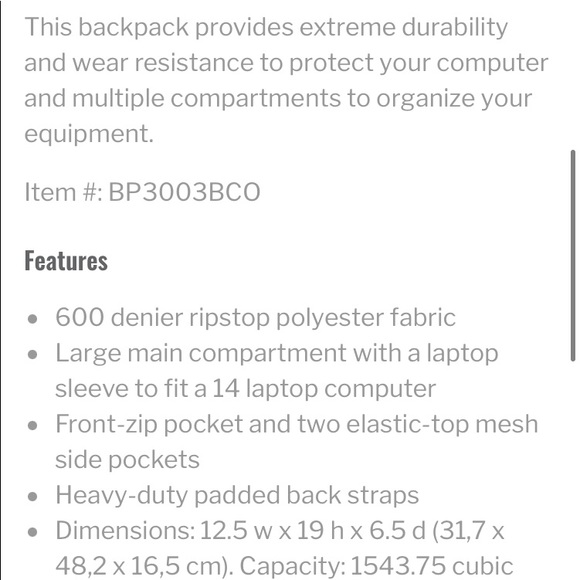 Black Canyon Outfitters Backpack w/ laptop holder - Picture 6 of 6